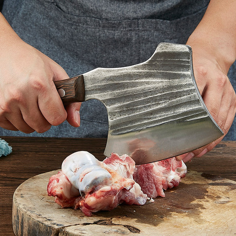 Cuchillo de cocina forjado con martillo, hueso de corte, hacha de supervivencia para acampar, 5cr15mov, cuchillo de carnicero de acero inoxidable, mango de ébano, cubierta de cuchillo ► Foto 1/6