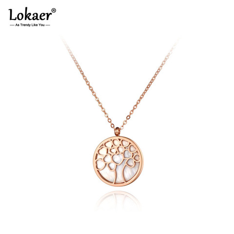 Lokaer-Colgante de acero inoxidable con diseño Original para mujer y niña, collar de cadena a la moda con diseño de árbol de concha blanca, joyería, N19118 ► Foto 1/6