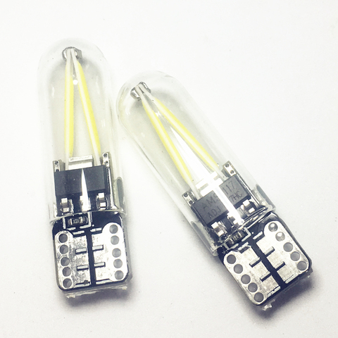 2 uds de la lámpara T10 LED W5W bombilla led drl luz interior del coche SMD 194 blanco 168 COB de vidrio de filamento lámpara para puerta 12V 12V ► Foto 1/6