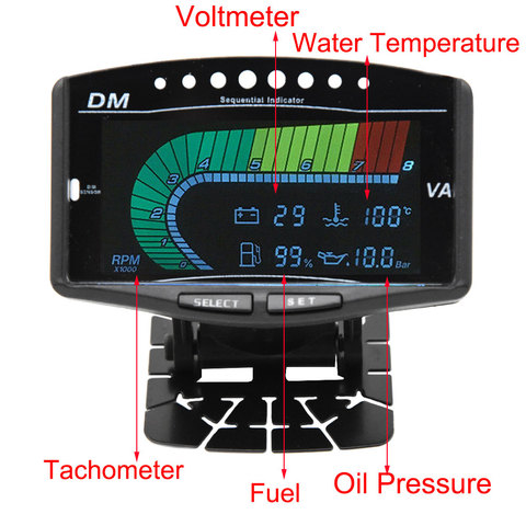 Tacómetro electrónico LCD 5 en 1 12V para coche + indicador de presión de aceite + voltímetro de voltios + Indicador de temperatura del agua + indicador de combustible con Sensor ► Foto 1/5