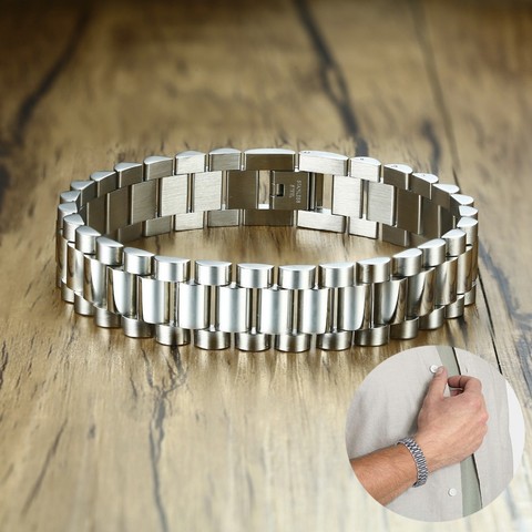 ZORCVENS-pulsera de reloj de acero inoxidable para hombre, brazalete de 15MM de ancho, Color dorado y plateado, joyería ► Foto 1/6