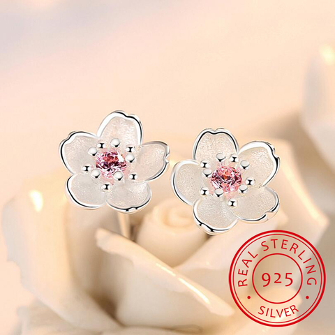 Pendientes plata de primera ley y Circonia cúbica para mujer, aretes pequeños, plata esterlina 925, Circonia cúbica, Zirconia, circonita, zirconita, diseño flor de cerezo ► Foto 1/6