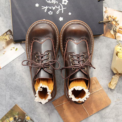 Zapatos de piel auténtica japonesa para mujer, calzado informal de suela gruesa, para la universidad británica, Brock ► Foto 1/5