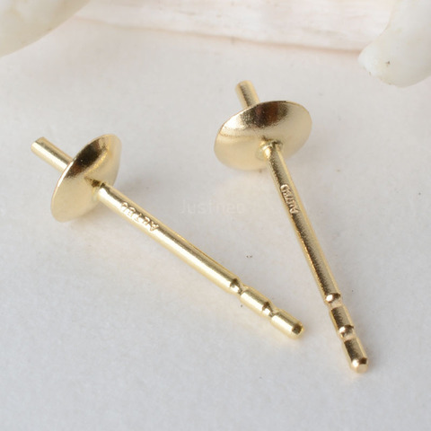 Pendientes de oro de 18 k AU750 con tapas de cuentas, postes de oro de 18 quilates genuinos para pendientes de broche de cuentas de perlas medio perforadas DIY ► Foto 1/4