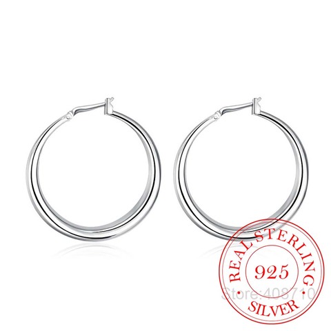 Pendientes de aro grandes y lisos para mujer, aretes de Plata de Ley 925, pendientes de bucle redondos simples para fiesta, joyería ► Foto 1/6