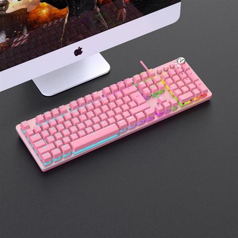 Teclado mecánico rosa para Gaming, para oficina, Notebook, PC, interruptor mecánico de intercambio en caliente, verde, 104 teclas, sin agujeros ► Foto 1/4