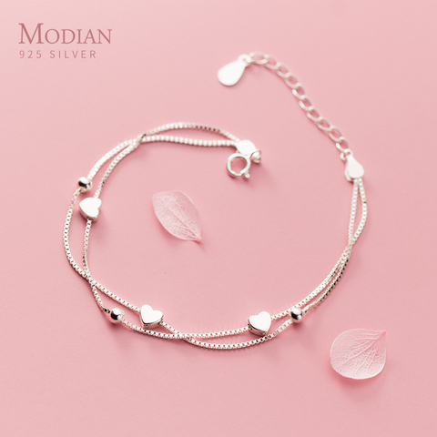 Modian-pulsera con abalorio de corazón de amor para mujer, de Plata de Ley 925, cadena de eslabones ajustable, joyería fina, regalo para amantes ► Foto 1/5