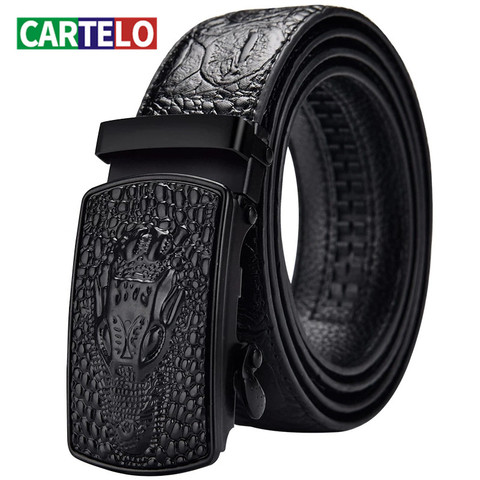 CARTELO-Cinturón de cuero con hebilla automática para hombre, cinturón de negocios informal de alta calidad con patrón de cocodrilo, hebilla automática ► Foto 1/6