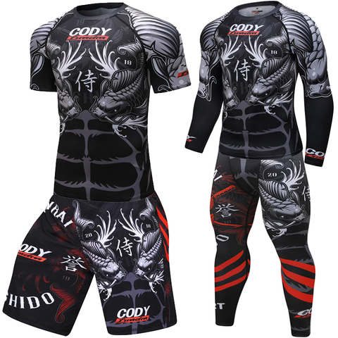 Chándal con estampado 3D para hombre, traje deportivo de compresión de piel ajustada, MMA, Rashguard, conjunto deportivo para Fitness ► Foto 1/6