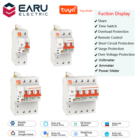 TUYA 1-4P 10-100A 220V WIFI inteligente circuito interruptor de consumo de energía medidor kWh amperímetro del voltímetro de Monitor de tensión ► Foto 1/6