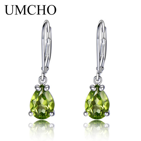 UMCHO peridoto Natural piedras preciosas pendientes 925 pendientes tipo botón de plata fina joyería de diseñador pendientes finos para mujer regalo especial ► Foto 1/5