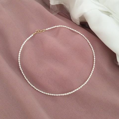 Gargantilla de perlas de lirio de 3-4mm para mujer, collar de color dorado y plateado de Ley 925, regalo de San Valentín ► Foto 1/6
