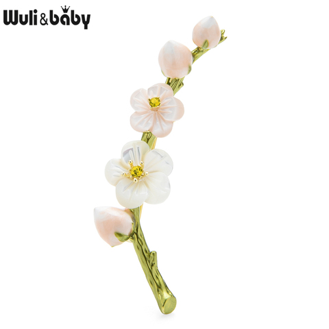 Wuli & baby-broches de flores de ciruela de concha Natural para hombre y mujer, broche de Fiesta de Bodas de 3 colores, regalos ► Foto 1/5