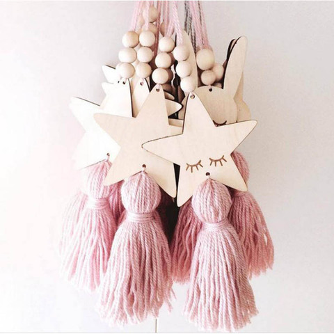 Colgante de cuentas de madera con forma de estrella bonita para decoración de habitación de niños, adorno colgante en la pared de estilo nórdico, regalos para niña, accesorios de fotografía ► Foto 1/6