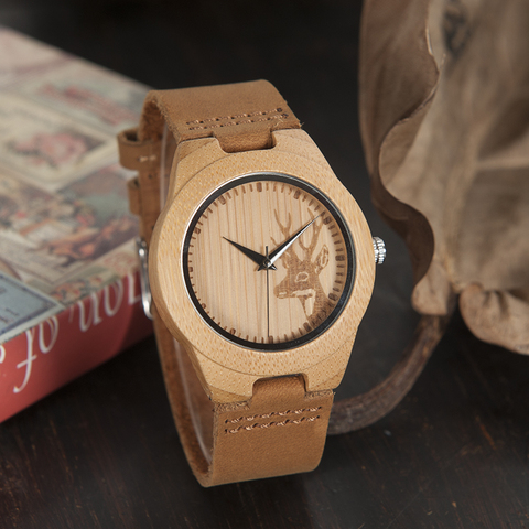 BOBO BIRD Top marca hombres bambú madera reloj cuarzo correa de cuero Real hombres relojes finos de hombre ► Foto 1/6