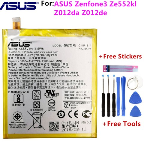 ASUS-batería Original de alta capacidad C11P1511 para Zenfone3, Ze552kl, Z012da, Z012de, 2900mAh, incluye herramientas gratuitas ► Foto 1/5