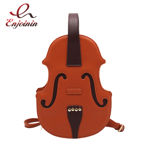 Fun-bolso de hombro de cuero de Pu con forma de violín para chicas adolescentes, morral escolar de viaje, bolsa de uso múltiple, color marrón ► Foto 1/6