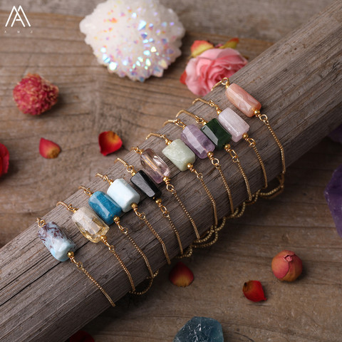 Pulsera ajustable de cuarzo y turmalina negra, amatista Natural lisa, citrinas, cuentas gruesas, cadenas de oro, joyería ► Foto 1/5