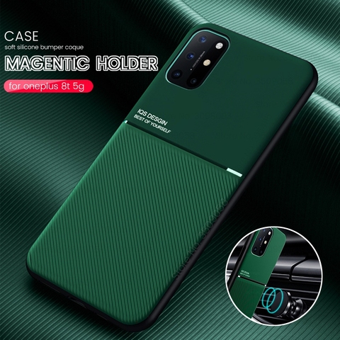 Funda para teléfono oneplus 8 t, con textura de cuero, soporte magnético coche, para oneplus nord 8 t 8 t 5g, silicona mate a prueba de golpes ► Foto 1/6