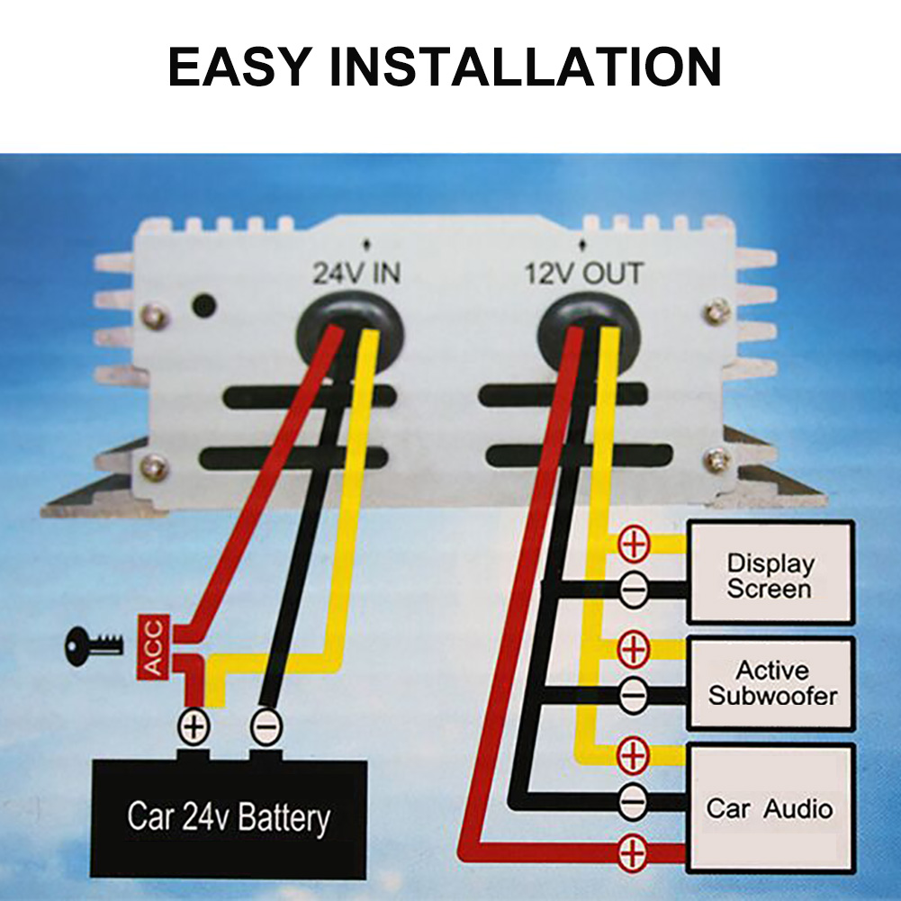 Convertidor de corriente continua de 24V a 12V para coche y camión, convertidor de corriente de 15A, adaptador reductor de voltaje, accesorios electrónicos ► Foto 1/6