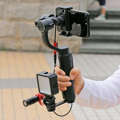 Conjunto de luz Led para vídeo con micrófono, montaje Triple en Zapata fría, para DJI OSMO Mobile 2 Zhiyun Smooth 4/Feiyu Vimble 2, estabilizador de cardán ► Foto 1/6