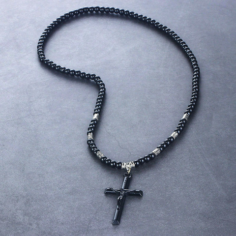 Cruz religiosa de Jesús colgante collares medalla Benedict Santa Collar para hombres piedra cuerda para cuentas cadena negro bronce Unisex joyería ► Foto 1/6