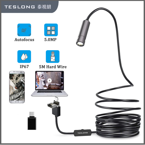 TESLONG 5.0MP 3 en 1 cámara endoscopio Usb 2594x1944P IP67 Auto enfoque Industrial boroscopio alambre duro de inspección cámara de enfoque automático ► Foto 1/6