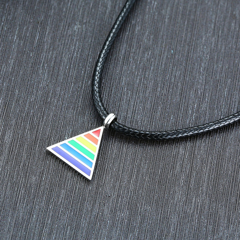 Collares de colgantes triangulares del Orgullo LGBT para hombre Gay, cadena de cuerda de cuero negro de 24 pulgadas, arcoíris ► Foto 1/6