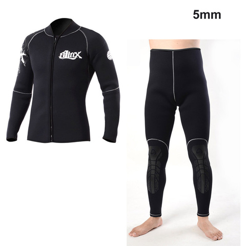 Traje de neopreno superior y parte inferior 5mm SCR manga larga neopreno traje de chaqueta pantalones para hombres y mujeres traje de submarinismo snorkel natación ► Foto 1/6