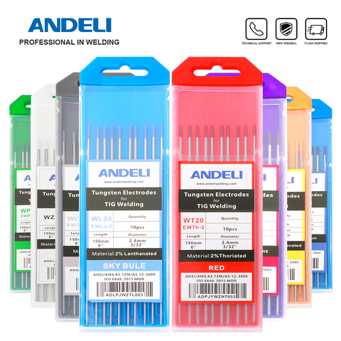 ANDELI electrodos de wolframio TIG electrodos 1,0, 1,6, 2,0, 2,4, 3,0, 3,2, 4,0mm WT20 WC20 WL20 WL15 WZ8 WP WY20 WR20 Tig varillas ► Foto 1/6