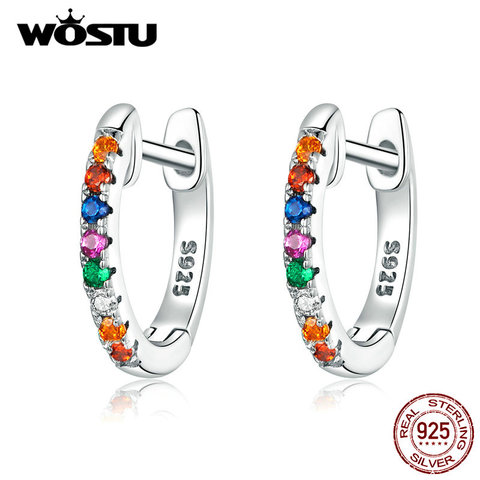 WOSTU 100% Plata de Ley 925 auténtica de circón colorido pendientes para las mujeres joyería de la vida joyería pendiente de CQE721 ► Foto 1/6