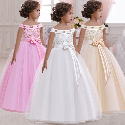 4-14 años de edad niña boda flor chica vestido elegante princesa fiesta belleza vestido encaje espalda hueca tul vestido largo LP-63 ► Foto 1/6