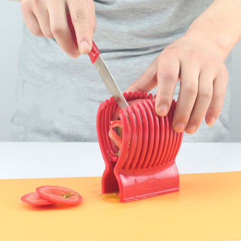 Rebanador con soporte para tomate, cortador en rodajas para patatas, limón, ayudante de cortador, herramientas para frutas y verduras, accesorios de cocina ► Foto 1/6