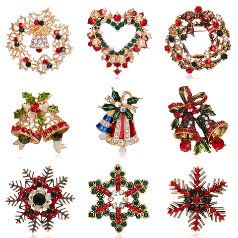 Rinhoo-corona esmaltada de Navidad para mujer, cascabeles, broche de estrella de copo de nieve, regalos de Navidad, broches para caballero, broche con diamantes de imitación ► Foto 1/6