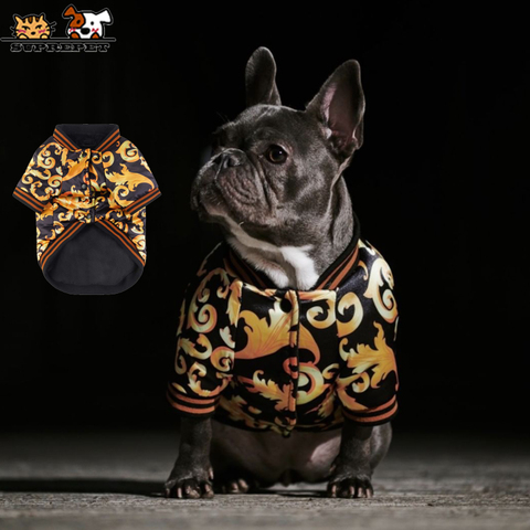 SUPREPET-ropa para perro Bulldog francés bordado dorado abrigo para perro, ropa cálida para perro, traje para cachorro, chaqueta con cuerdas de algodón para perros ► Foto 1/6