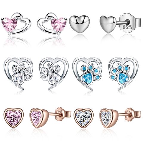 WOSTU-pendientes de plata de ley 100% con forma de corazón pendientes de broche para boda Mujer ► Foto 1/6