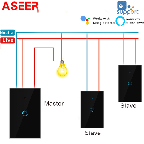 ASEER Ewelink-interruptor de luz táctil inteligente, interruptor de luz táctil de 3 vías, wifi, 2000W, funciona con Siri, alexa y goo ► Foto 1/6