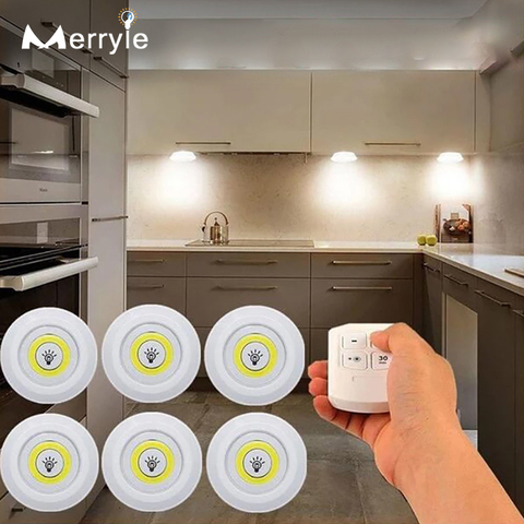 Súper brillante Cob bajo la luz del Gabinete 3W LED Control remoto inalámbrico regulable lámpara de noche de armario hogar dormitorio armario Cocina ► Foto 1/6