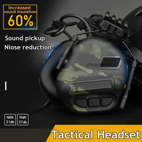 Auriculares tácticos con protección auditiva, cascos militares Airsoft con reducción de ruido y pastilla de sonido ► Foto 1/6