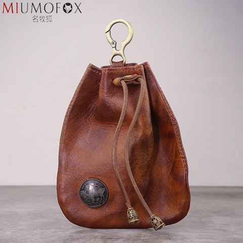 Vintage 100% monedero de cuero genuino para hombres y mujeres pequeña Mini cartera Amekaji monedero con cordón para cambiar nuevas llaves ► Foto 1/5