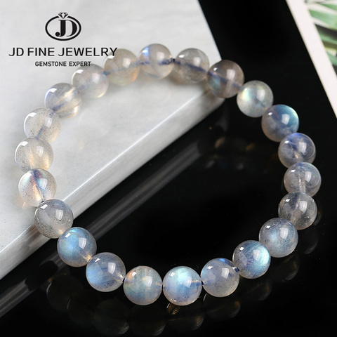 JD A +-piedra labradorita Natural con cuentas redondas para hombre y mujer, 4/6/8/10/12mm, azul y gris piedra lunar de la suerte, pulsera, colgantes nuevos, regalo de joyería ► Foto 1/6