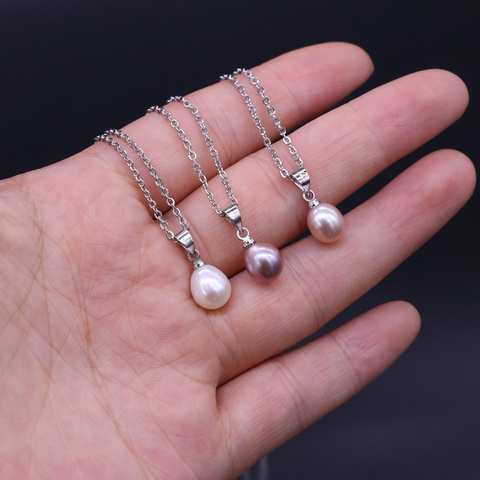 Colgante de perlas de agua dulce naturales para mujer, cadena de acero inoxidable, Gargantilla con abalorio, joyería collares perlas, regalo ► Foto 1/6