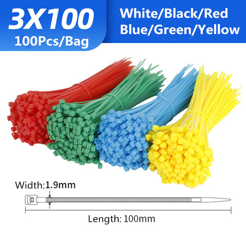 100 unids/bolsa 6 Color 1,9mm x 100mm 1,9mm * 100mm de auto-bloqueo Cable de Nylon tirantes de Cable blanco negro, organizador de Cable de sujeción ► Foto 1/6