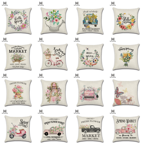 2022 nuevo Floral de primavera mariposa cojín Blike flores creativo de funda de almohada decorativa sofá almohada cubierta ► Foto 1/6