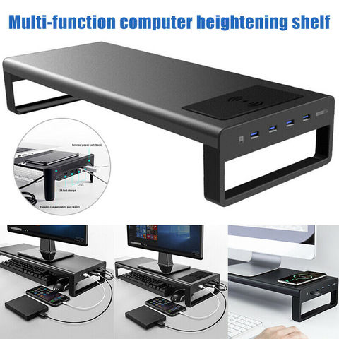 Cargador inalámbrico Base soporte aleación de aluminio ordenador portátil Base soporte con 4 puertos USB 3,0 Monitor soporte estable Monitor ► Foto 1/6