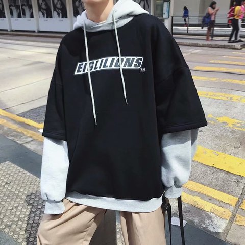 Sudaderas con capucha de dos piezas falsas para niños, ropa de calle alta, Harajuku, informal, japonesa, Top ► Foto 1/5