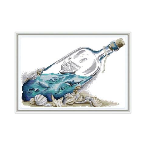 Pintura de paisaje de mar en botella, Kits de punto de cruz contados, lienzo impreso de 14CT, DIY para juegos de costura para Kit de bordado ► Foto 1/6