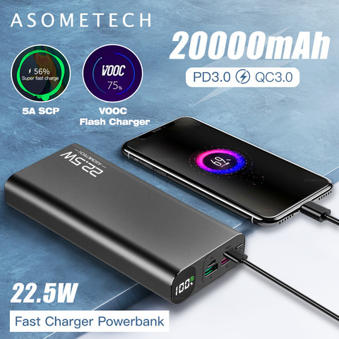 Banco de energía de 20000mAh y 22,5 W de carga rápida 3,0 5A, Powerbank PD USB tipo C, batería externa portátil, cargador súper rápido para iPhone 12 ► Foto 1/6