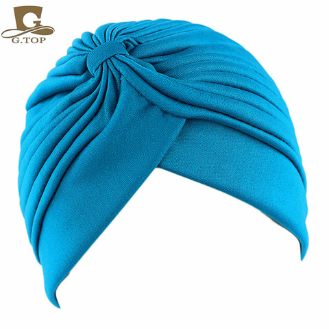 Color sólido turbante para las mujeres de pelo de moda llevar la cabeza de gorros para mujer cáncer sombreros de la India de Bandana ► Foto 1/6