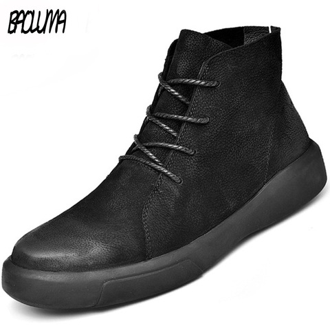 Botas de nieve de piel auténtica para hombre, botines cálidos, de felpa, para exterior, talla 37-47, para invierno, otoño ► Foto 1/6